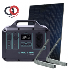 Pack générateur solaire IZYWATT 1500 LFP et panneau solaire rigide 400W avec pieds ajustables et rallonge de 5 mètres